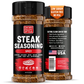 Steak Seasoning Spicy Blend Mix - Gluten Free & Low Sodium Hot Meat Seasoning for Beef, Ribeye & New York Strip Steaks. Spicy Steak Seasonings for Grilling. Gourmet Steaks Spices Salt. BBQ Rub. 4.5oz