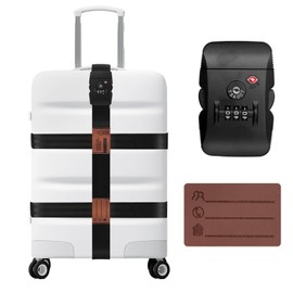 Heavy Duty Luggage Strap with TSA Locks, Airplane Travel Essentials, Luggage Straps for Suitcases 3 Packs 2 Inches Wide Black