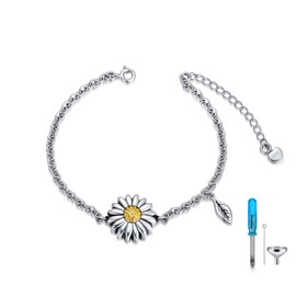 MBSUUH Sunflower Urn Bracelet, 925 Sterling Silver Cremation Jewelry Bracelet Memorial Ashes Pendant for Lover, Friend, Family
