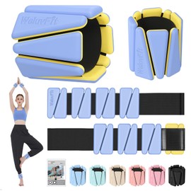 Adjustable Wearable Pilates Wrist & Ankle Weights For Women & Men | Arm & Leg Weights Silicone Wrist Bangles For Home Gym Workout, Travel, Yoga, Barre, Strength Training-Set Of 2 (Blue-Yellow, (1LBS x2))