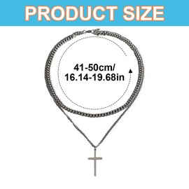 Cross Necklace for Men, 1 Piece Stainless Steel Chain Men's Cross Chain, Necklace Layered Cuban Figaro Chain, Christian Jewellery Gifts, for Men, Silver