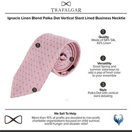 Trafalgar Men's Ignacio Linen Blend Polka Dot Vertical Slant Lined Business Necktie, Coral