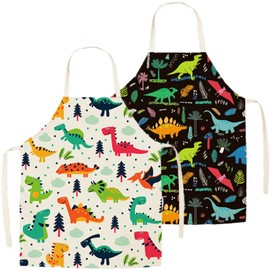Children's Aprons Set of 2 Dinosaur Children's Apron Painting Apron Children Children Cooking Set Cooking Apron for Crafts Painting Baking Cooking (4-15 Years)