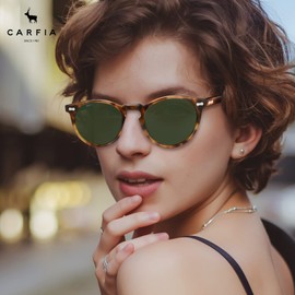 CARFIA Small Acetate Polarized Sunglasses for Women UV Protection, Retro Italy Handcrafted Sunnies Green Lens Ladies Shades