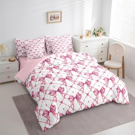 Feelyou Bow 7 Pieces Bedding Set, Twin Size Girls Bow Bed Set Includes Comforter, Sheet Set, Pillowcases & Pillow Covers Set Decor Cute Bowknot Bed in a Bag, Kawaii Pink Bedroom
