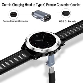 QIANRENON USB C Garmin Watch Adapter Connector, Garmin Charging Head to Type C Female Converter Coupler, Aluminum Housing, for Garmin Smartwatch, Garmin Bracelet, Blue Gray，2Pcs