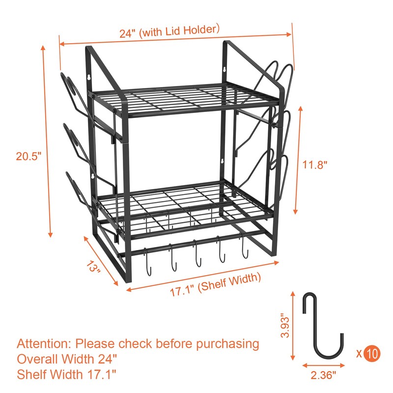 VyGrow 17 Inch Pot Rack Wall Mounted, 2 Tier Pots