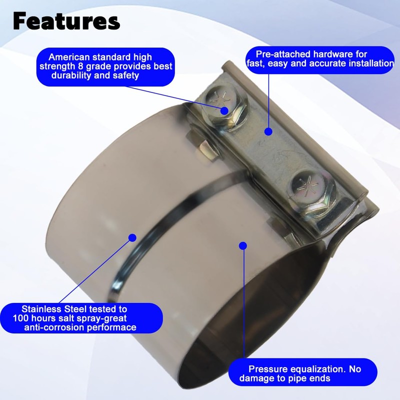 Elifecenter 3 Inch Exhaust Clamp, Lap Joint Band Clamp Stainless
