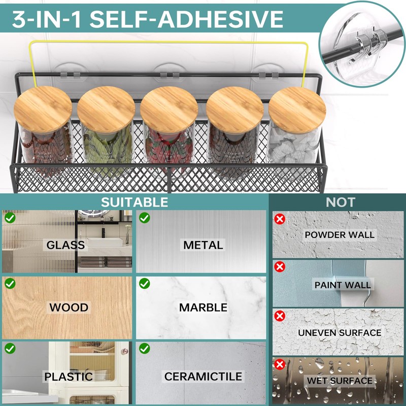 DTUQYX Spice Rack Wall Mounted 6 Pack, Heavy Duty Metal