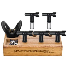 Every Family-Reversible Spray Tips，Airless Spray Tips，Airless Spray Gun Nozzle, Tip Guard and Wooden Airless Spray Tip Organizer. (5pcs-211,313,415,517,623)
