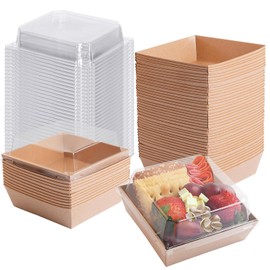 IFUCTYE 50 Pack Charcuterie Boxes with Clear Lids - Small Charcuterie Boxe 4 Inch Dessert Boxes for Presenting and Transporting an Assortment of Slice Cakes, Strawberries and Other Delicacies (Brown)