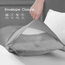 SILKTALE 100% Mulberry Silk Pillowcase Envelope Closure for Hair and Skin,Both Sides Geniune Silk Bed Pillow Case,19 Momme Grade 6A,1pc,Light Grey,Standard Size 50x65cm