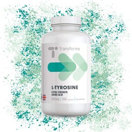 L-Tyrosine 500mg Capsules, 360 Pack, 500mg - 1000mg Serving, Amino Acid, Gluten Free, Up to 1 Year Supply, by Transforme