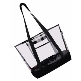 muslanka Large Clear Tote Bag，Clear lunch Bag，Large Beach Tote Bag， For Work, Travel, Shopping, Sports, sand(With Detachable Zipper Pocket) (black)