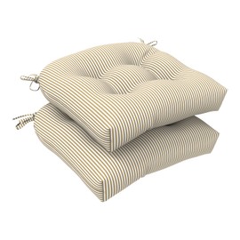 DYTXIII Set of 2 Outdoor Chair Cushions 19"x19"x5",Water Repellent Tufted Seat Cushions with Ties,Replacement Chair Pads for Wicker Dining and Patio Furniture,(Round Corner,Stripe Beige)