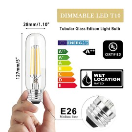 NOVELUX 5 Inch E26 Led Bulb Equal 80 Watt, 4000k Neutral White Edison Bulb 6W Dimmable, 800LM T10 T9 Clear Glass Tubular Light Bulbs AC 120V for Chandelier Pipe Pendant Wall Light - UL Cert 4Pack
