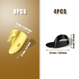 SAVITA Adjustable Finger Picks Set, Including 8pcs Golden Stainless Steel Thumb Picks + 4pcs Plastic Thumb Plectrums for Various Stringed Instruments Guitar Banjo Harp Bass