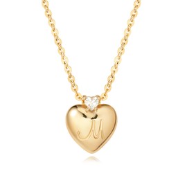Fettero Heart-shaped Necklace 14K Gold-plated Necklace Chain Hypoallergenic Necklace with Letters A-Z, Brass