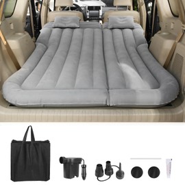 Suv Air Mattress, Car Mattress, Truck Bed Mattress, Car Camping Mattress with 6 Separate Chambers, Inflatable Car Bed with 2 Pillows & Electric Pump, Thickened and Double-Sided Flocking (Grey)