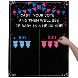 M CRIATIVO MAGNET Gender Reveal Party Supplies - 54 Voting Stickers & Large Poster for Baby Shower Games, Boy or Girl Reveal Decorations, Pink & Blue Theme