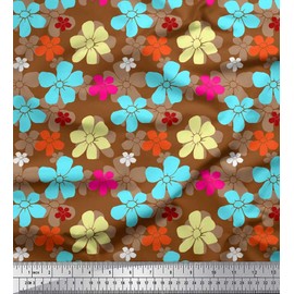 Soimoi Brown Velvet Fabric Flower Floral Printed Craft Fabric by The Yards 58 Inch Wide