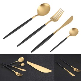 Küchen-Essbesteck-Sets, Edelstahl, Farbiges Geschirr, Löffel, Gabel, Messer, Geschirr, Heimgebrauch, 4 Teile/Set(Schwarzes Gold)