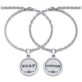 HvOvMvE Soap/Dish Soap, Lotion/Hand Soap Tags - Double-Sided Labels for Kitchen/Bathroom Soap Dispensers- Laser Engraved Three-Dimensional Font, Mason Jar Decoration, 2 pcs Set (Silver)