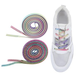 Ouligay 4 Paar Bunte Elastische Schnürsenkel Ohne Binden 6mm Breite Glitzer Schnürsenkel Bunt Flach Schuhbänder mit Metall Lock Universeller No Tie Shoelaces für Kinder Erwachsene, 100cm Lange