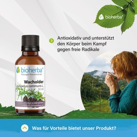 BIOHERBA Wacholder Tropfen - Juniperus Communis L. Tinktur 50 ml mit Vitamin B12 - Unterstützt Nervensystem und psychische Funktion, PZN 18218024