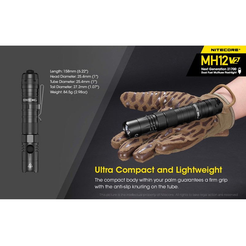 NITECORE MH12V2+NL2150 (MH12 v2) 1200 Lumen USB-C Rechargeable Tactical Flashlight