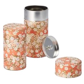 Cha Cult teemando® Kazuko Tin 150 g Tin Plate Round with Aroma Closure Finished with Japanese Paper (Washi) H 15.5 cm Diameter 7.5 cm