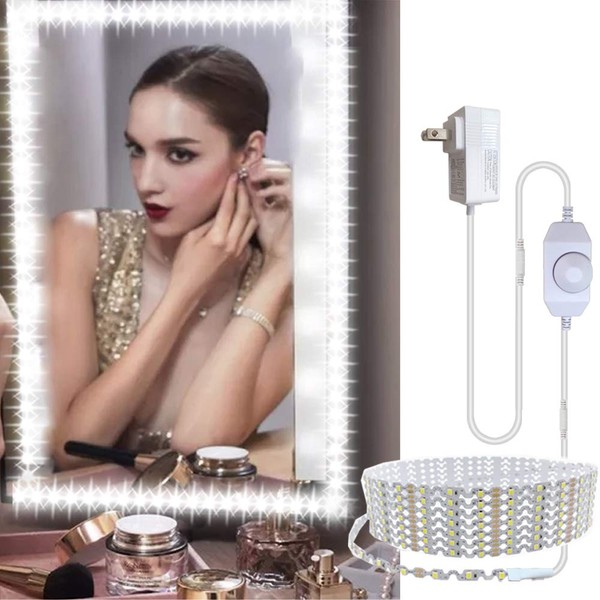 Kit de luces LED de espejo de tocador de 4 m, flexibles, ajustables, con regulador de intensidad y espejo de alimentación no incluido
