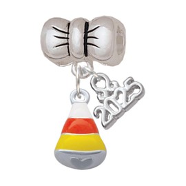 Delight Jewelry Silvertone Small 3-D Enamel Candy Corn - Silver-tone Bow Charm Bead Dangle with Mini 2025