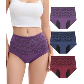 YESWEL Incontinence Underwear for Women, 80ML Reusable Washable Leakproof Period Briefs for Postpartum Bladder Leak, 3 Pack (Multicolor01, X-Large)