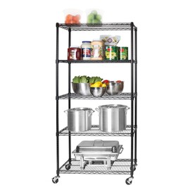 Seville Classics UltraDurable Heavy Duty NSF Solid Steel Wire Rack Storage Unit, Organizer for Garage, Warehouse, Office, Restaurant, Classroom, Kitchen, Black, 5-Tier Shelving, 36" W x 18" D