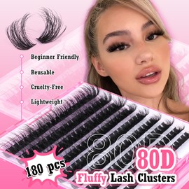 TOOCHUNAG Fluffy Lash Clusters Thick Cluster Eyelash Extensions 80D DD Curl Individual Lashes Clusters Wispy Eye Lash Extension DIY at Home(10-18mm)