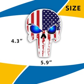 Punisher Skull Tattered Subdued US Flag Reflective Magnet Decal with Thin Line Car Sticker, Truck Accessories (Blue with Red)