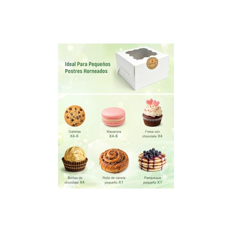 50 Cajas de Postre con Ventanas, Cajas Individuales para Cupcakes