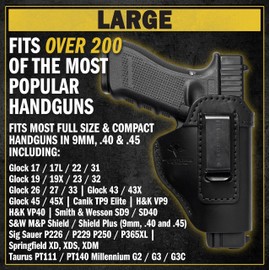 USA Made | Leather Holster for Concealed Carry | The Defender 2.0 | IWB Gun Holsters for Men & Women | Fits 9mm, 380, 40 or .45 incl. Glock 17 19 26 43 45 | Large Chocolate Brown Right Handed