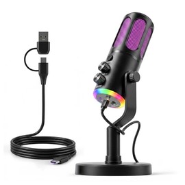 Micrófono PC Condensador USB, Microfono para Gamer, RGB, Reducción ENC