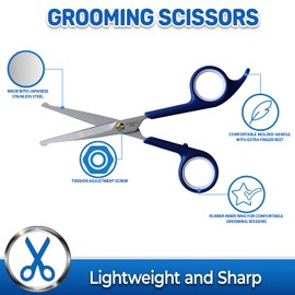 Pet Magasin Japanese Stainless Steel Grooming Scissors (2) for Facial Hair and Larger for Body Trimming with Round Tip (Blue)