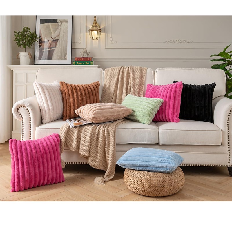 DEELAND Pack of 2,Double-Sided Faux Fur Plush Decorative Throw Pillow