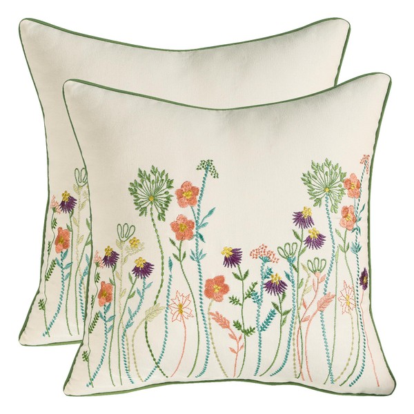 Tosleo Throw Pillow Covers Flower Embroidery 18 x 18 inch