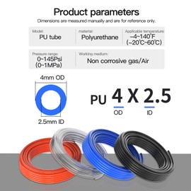 HNJPC PU tube 4mm OD 2.5mm ID Polyurethane tubing Pneumatic hose air pump Air compressor gas pipe air line Clear 100Ft 32 Meter