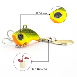Fishing Lures VIB Tail Spinners Bait Metal Sinking Lures Fishing Jigs Blade Baits Bass Crankbait Fishing Spinner Blade for Bass Fishing Lure Kit with Tackle Box (0.25oz/5PCS)