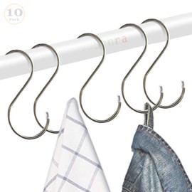 Synra S-Shaped Metal Hooks, Problem-Solving Space Saver, Organize Pots, Pans, and Utensils, Ideal for Bird Feeders and Chimes, Stainless Steel Won’t Rust, 10 pcs
