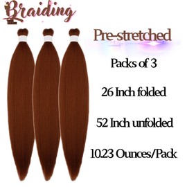 Brown Pre-stretched Braiding Hair hypoallergenic ez braid Color 30 pre stretched braiding hair Extensions for Knotless Box Braids 3 Packs