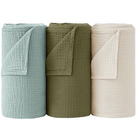 Bearmoss Muslin Swaddle Blankets, 40 x 38 inches Baby Swaddle for Boys and Girls, Soft Baby Blanket, 3 Pack Breathable Nursery Receiving Blankets (Grey Green)