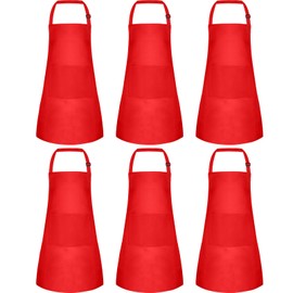 BOUBONI 6 Pack Kids Apron bulk with 2 Pockets Adjustable Chef Art Apron Kids Painting Aprons for Cooking Baking Painting Crafting Grilling Activity（Red）