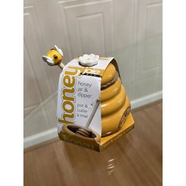 Mini Honey Pot Ceramic Jar And Wood Dipper Joie MSC Beehive With Bee 4” Tall